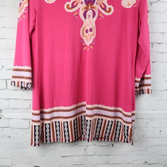 JM COLLECTION PINK PAISLEY FLORAL 3/4 SLEEVE TUNIC TOP SIZE MEDIUM - Picture 7 of 9